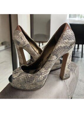 SAM EDELMAN Snake Print Leather Peeptoe Heels SIze 7.5